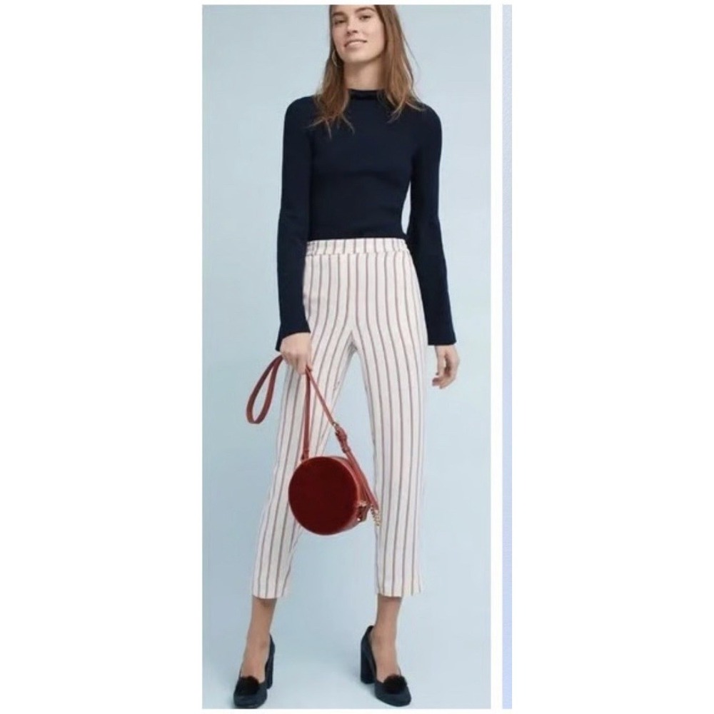 Anthropologie‎ The Essential Pull-On Trouser in Stripes High Waist Size Large